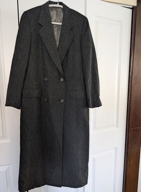 Vintage Dark Gray Double-Breasted Long Wool Coat